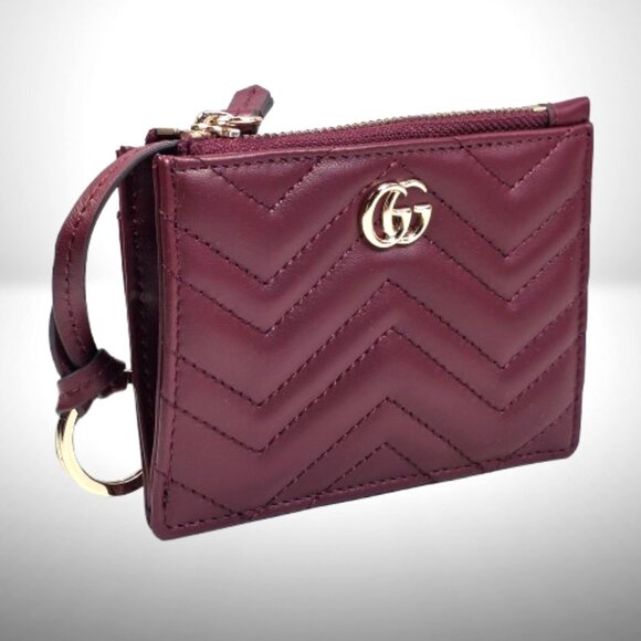 Gucci GG Marmont Zip Key Pouch in Rosso Ancora Red Matelasse Chevron Leather - Picture 2 of 7